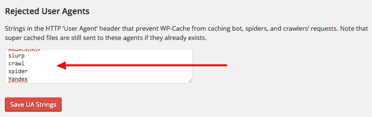Rejected User Agents WP Super Cache