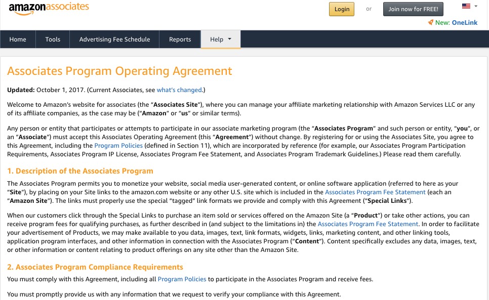 Amazon.com Associates Central Associates Program Operating Agreement